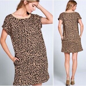 Ellison Leopard Sweatshirt Mini Dress Tunic Pockets Casual Athleisure Comfy Med